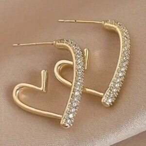 18k Gold Plated Rhinestone Heart Hoop Earrings